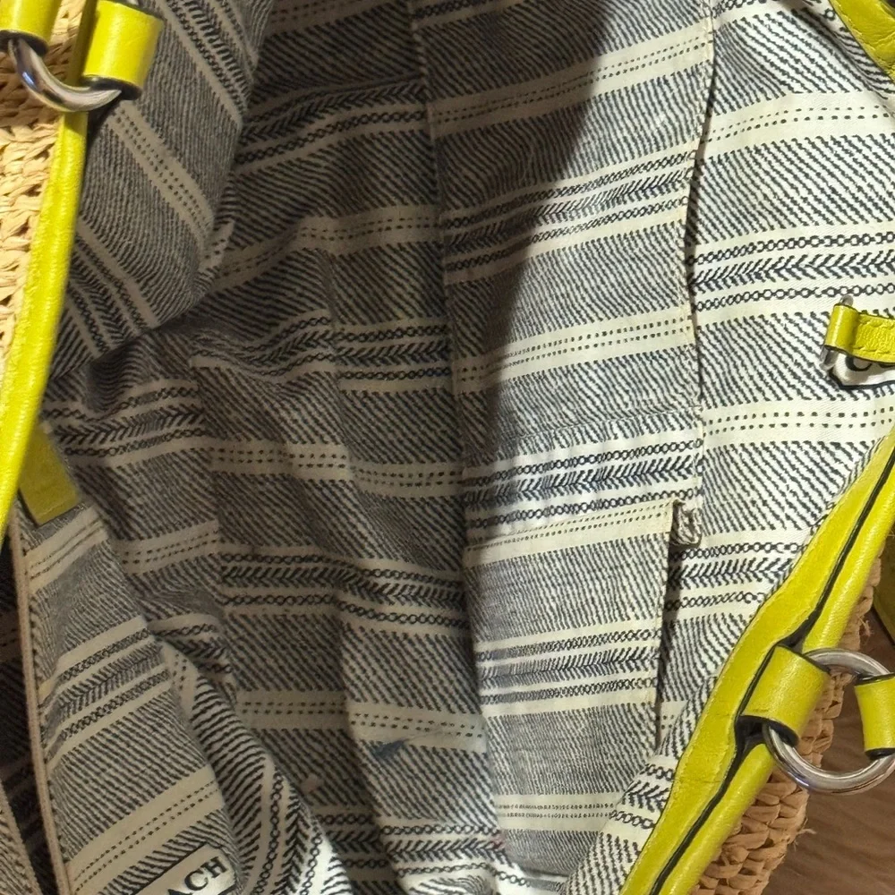 Vintage Coach Bag Lime Green Straw Satchel Shoulder Bag